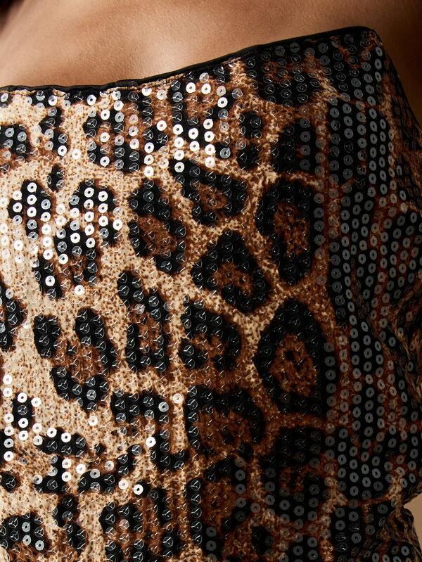 MISSGUIDED Leopard Print Sequin Corset Top With Fitted Bodice