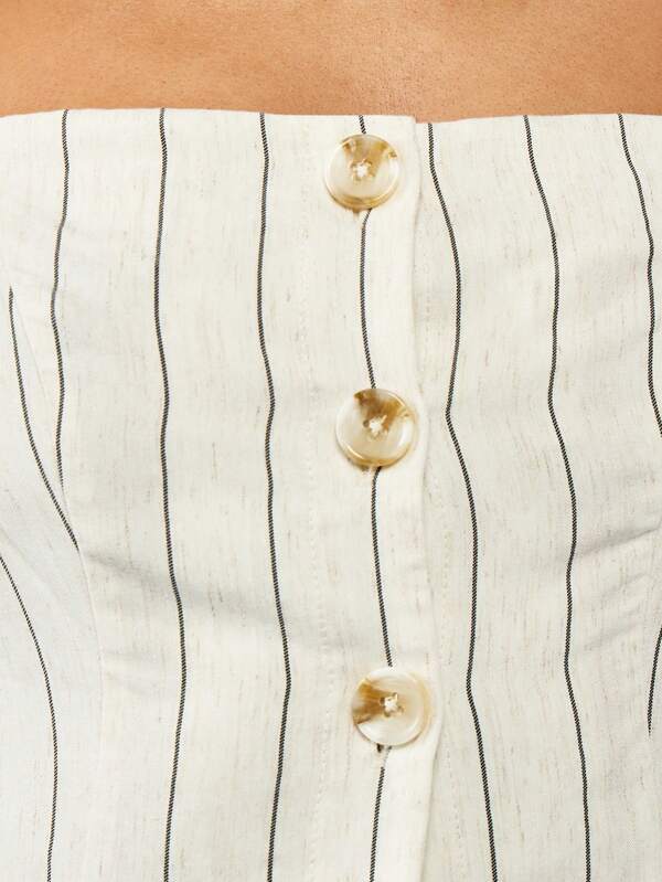 MISSGUIDED Linen Blend Striped Button-Front Cropped Tank