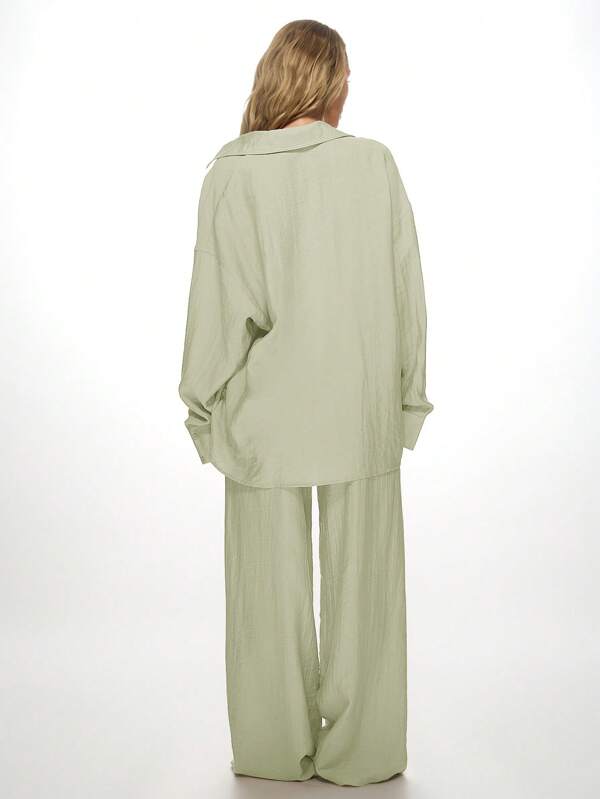 MISSGUIDED Linen Breathable Loose Shirt Palazzo Pants Set
