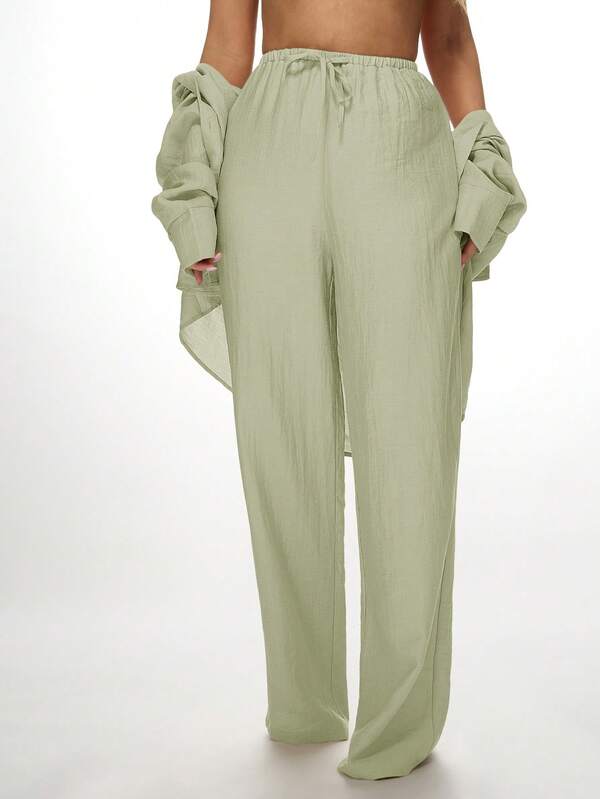 MISSGUIDED Linen Breathable Loose Shirt Palazzo Pants Set