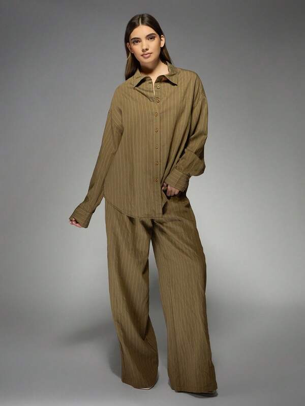 MISSGUIDED Linen Button Down Shirt And Wide Leg Trousers Coordinates