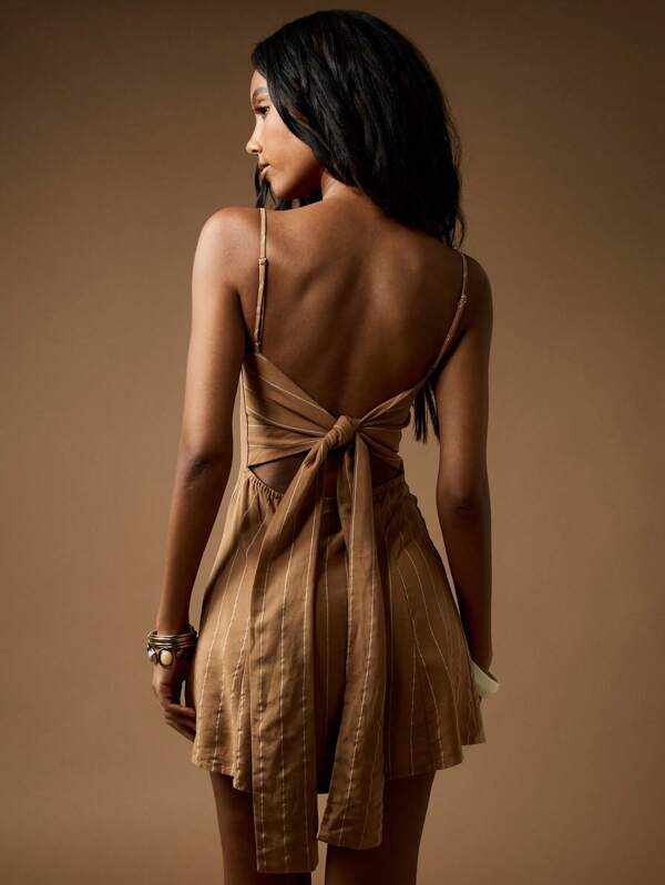 MISSGUIDED Linen Button Front Mini Dress With Tie Back