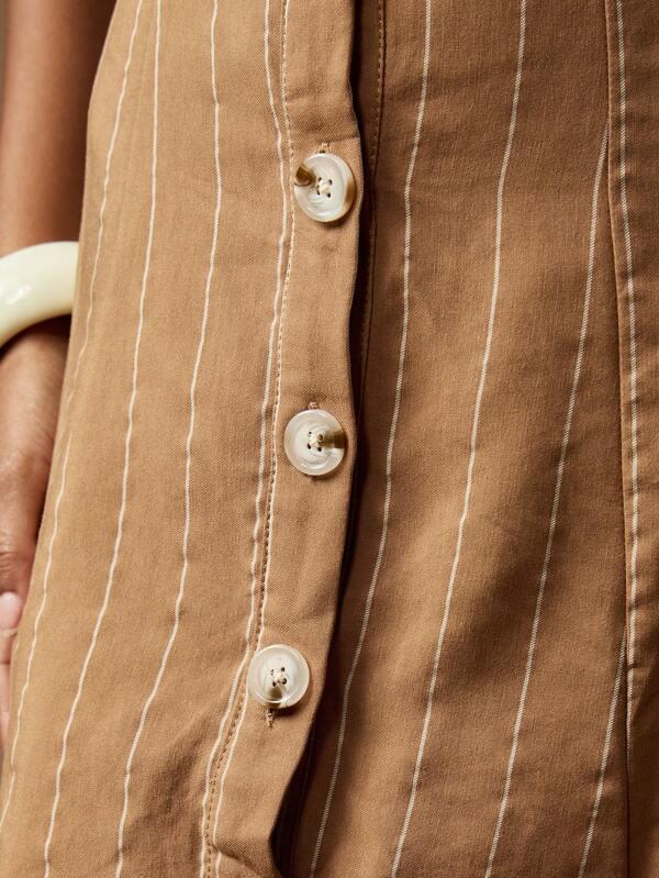 MISSGUIDED Linen Button Front Mini Dress With Tie Back