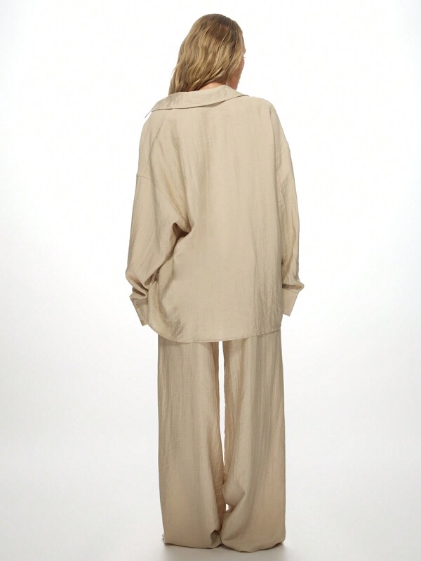 MISSGUIDED Linen Casual Elegant Oversized Shirt Palazzo Pants Outfit