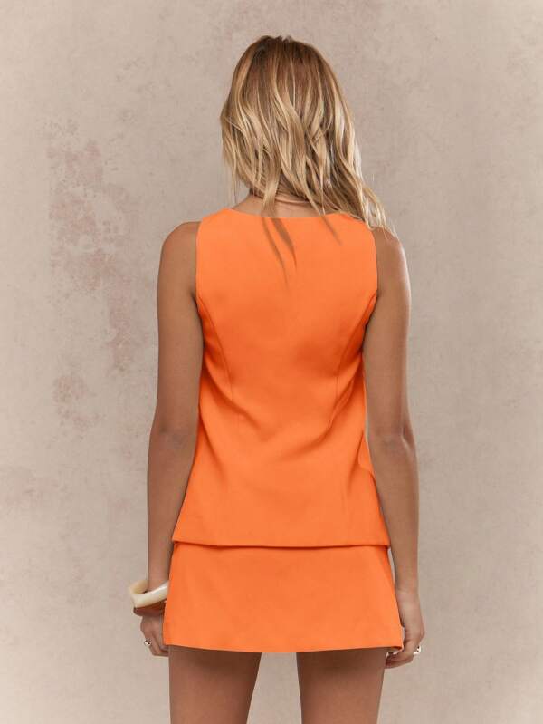 MISSGUIDED Linen Feel Women Two-Piece Outfit With Waistcoat And Skirt