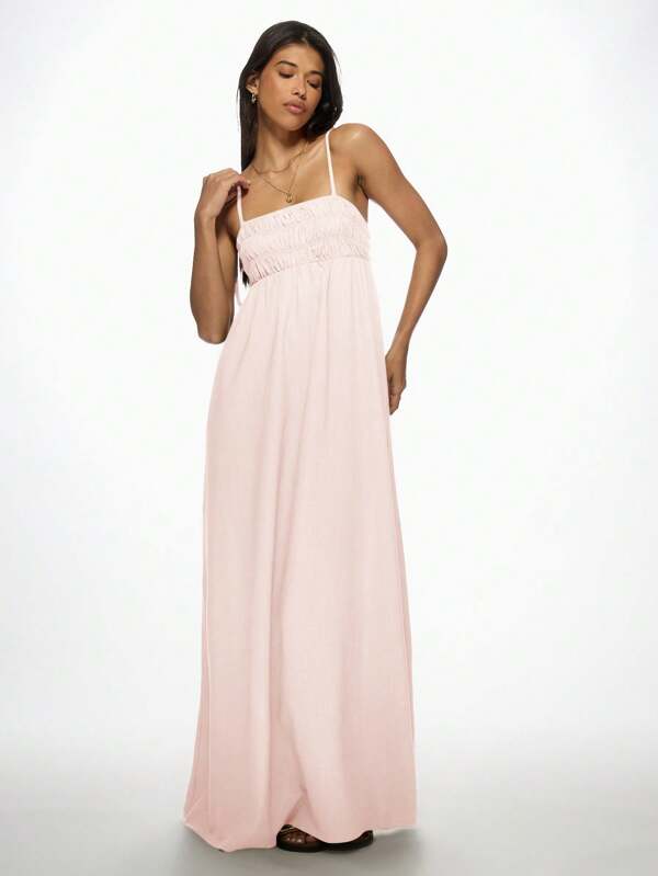 MISSGUIDED Linen Smocked Bodice Adjustable Strap Maxi Dress