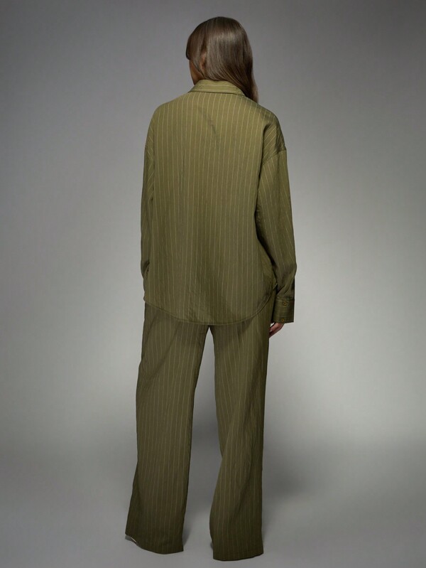 MISSGUIDED Linen Striped Oversized Shirt And Wide Leg Pants Two-Piece Outfits