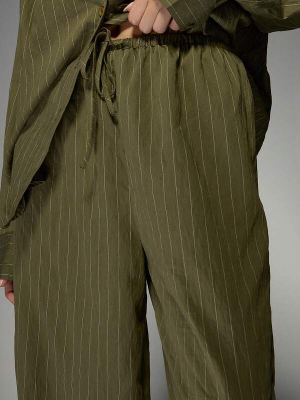 MISSGUIDED Linen Striped Oversized Shirt And Wide Leg Pants Two-Piece Outfits