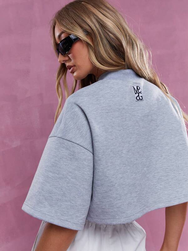 MISSGUIDED Logo Label Polo Neck Oversized Crop T-Shirt