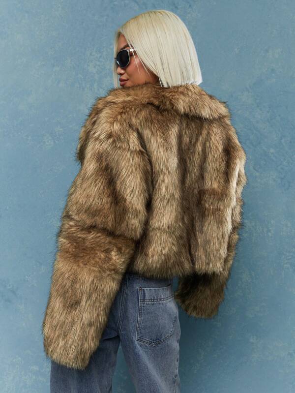MISSGUIDED Long Collar Fluffy Crop Jacket Winter Wear