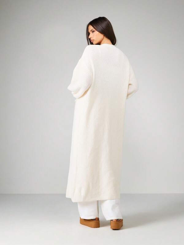 MISSGUIDED Long Ribbed Knit Open Front Cardigan With Pockets