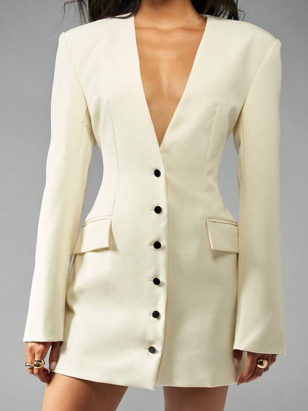 MISSGUIDED Long Sleeve Blazer Mini Dress With Button Detail