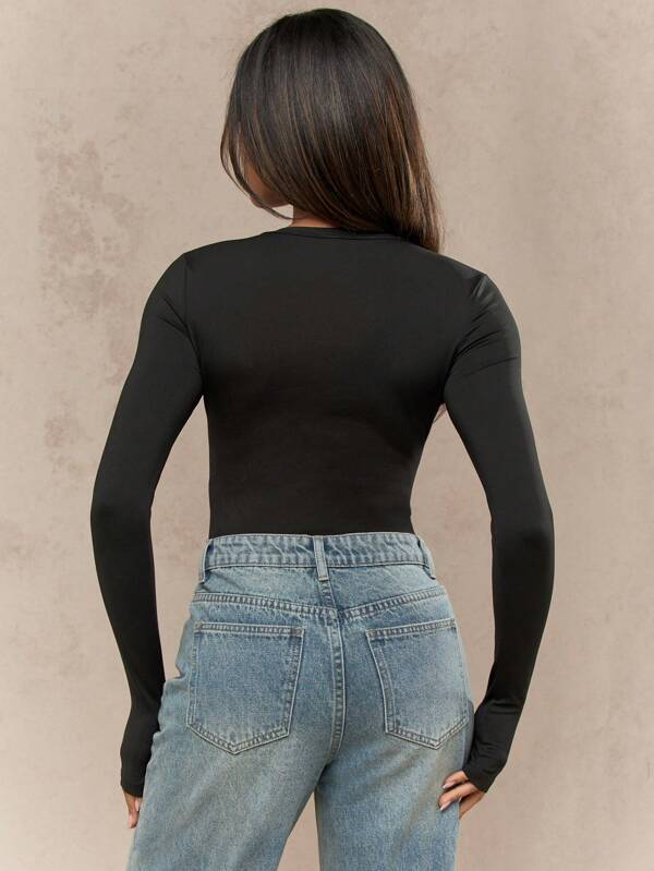 MISSGUIDED Long Sleeve Bodysuit With Crew Neck And Fitted Silhouette