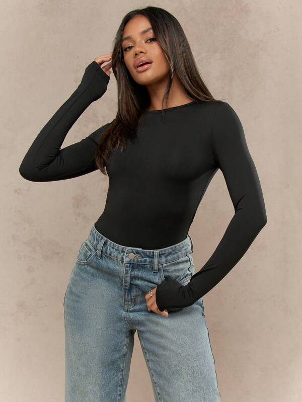 MISSGUIDED Long Sleeve Bodysuit With Crew Neck And Fitted Silhouette