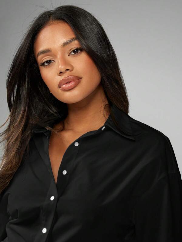 MISSGUIDED Long Sleeve Button Down Cotton Collared Blouse