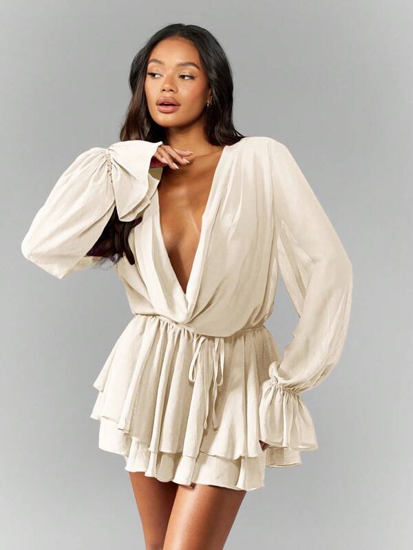 MISSGUIDED Long Sleeve Chiffon Mini Dress With Ruffle Tiers