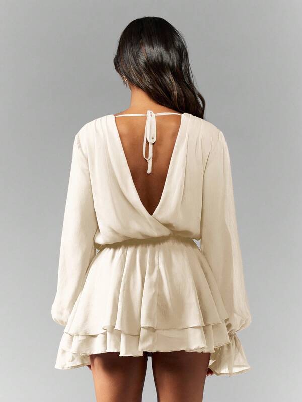 MISSGUIDED Long Sleeve Chiffon Mini Dress With Ruffle Tiers