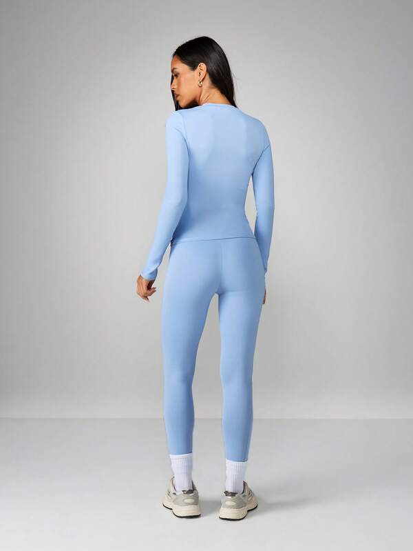MISSGUIDED Long Sleeve Crop Top With High Waist Leggings Set