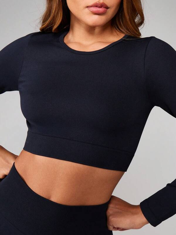 MISSGUIDED Long Sleeve Crop Top With High Waist Leggings Set