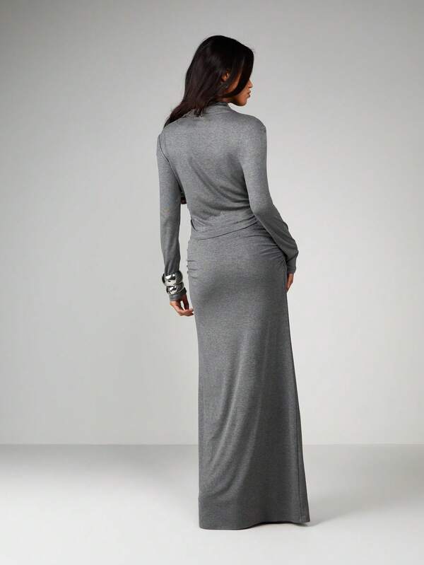 MISSGUIDED Long Sleeve Crop Top With Maxi Skirt Set