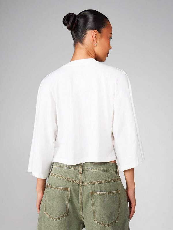 MISSGUIDED Long Sleeve Cropped Crew Neck Top