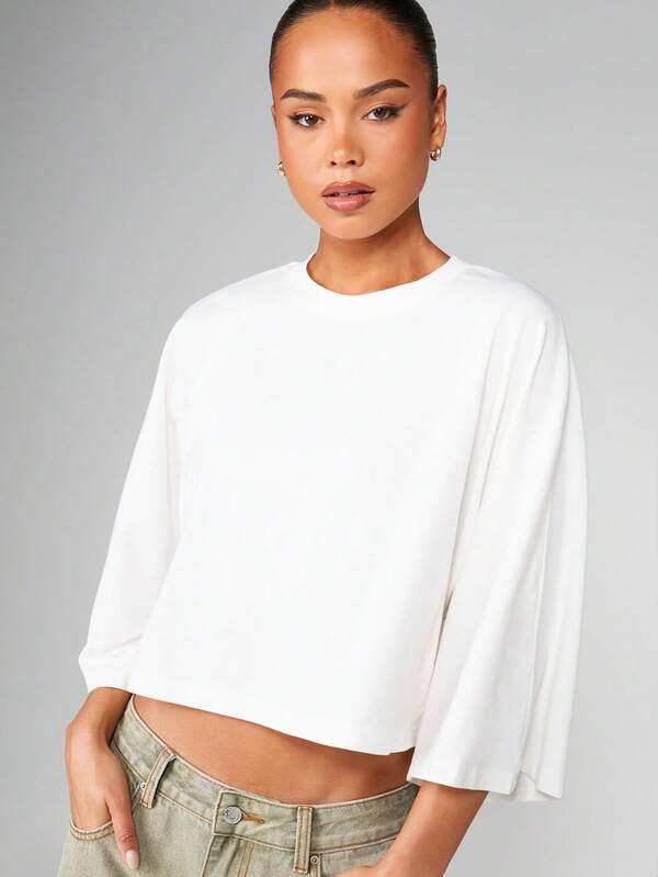 MISSGUIDED Long Sleeve Cropped Crew Neck Top