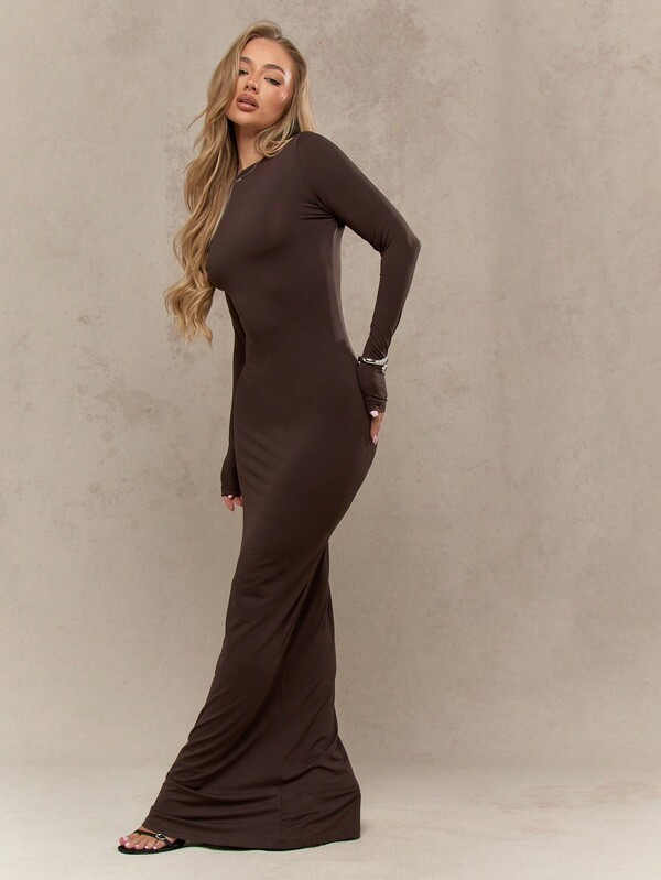 MISSGUIDED Long Sleeve Fitted Maxi Dress