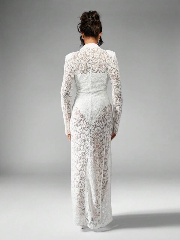 MISSGUIDED Long Sleeve Floor Length Blazer Style Lace Dress