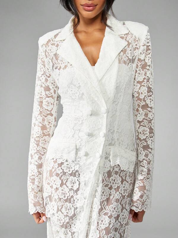 MISSGUIDED Long Sleeve Floor Length Blazer Style Lace Dress