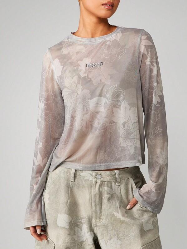 MISSGUIDED Long Sleeve Floral Camouflage Print Top