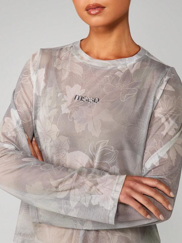 MISSGUIDED Long Sleeve Floral Camouflage Print Top
