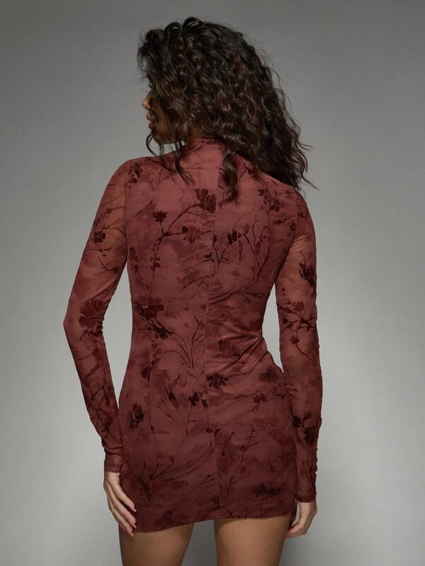 MISSGUIDED Long Sleeve Floral Mini Dress With Twisted Cut-Out Front Detail