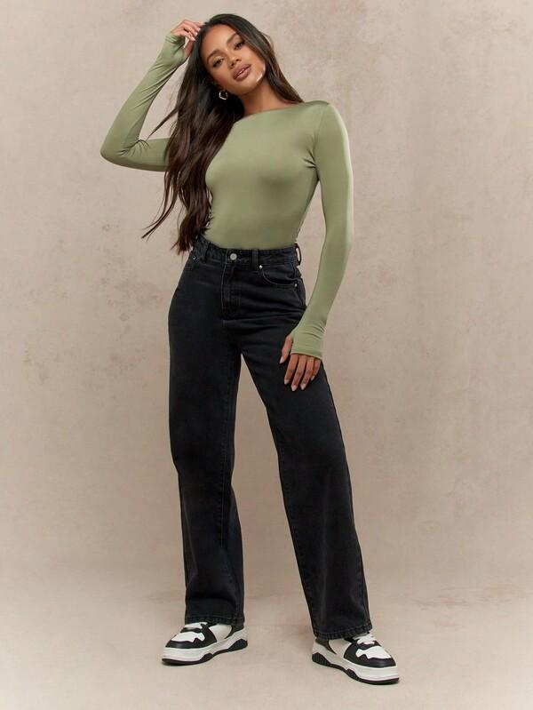 MISSGUIDED Long Sleeve Form Fitting Top With Thumb Holes