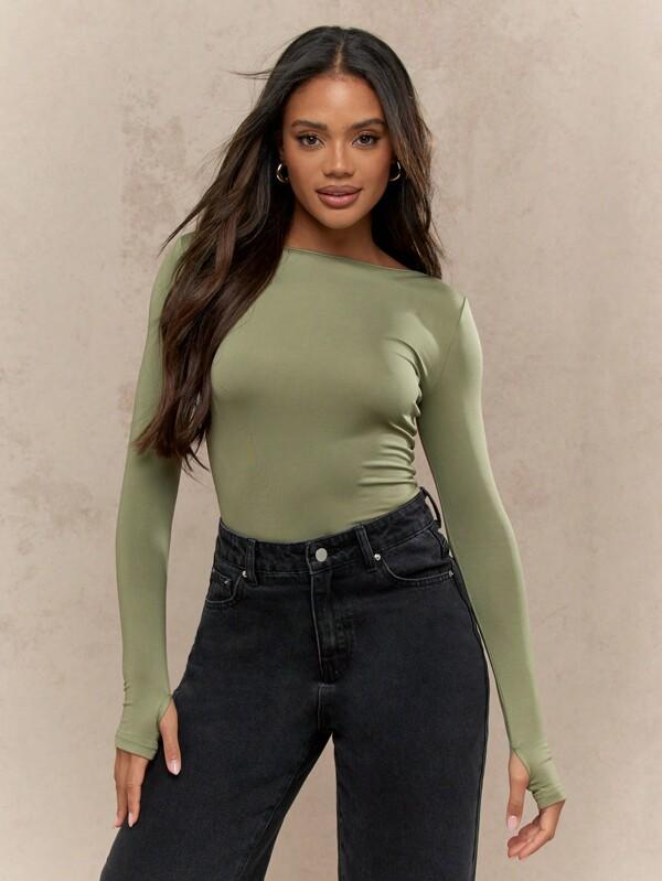 MISSGUIDED Long Sleeve Form Fitting Top With Thumb Holes