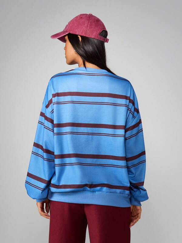 MISSGUIDED Long Sleeve Horizontal Striped Pullover Sweatshirt