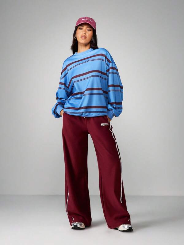 MISSGUIDED Long Sleeve Horizontal Striped Pullover Sweatshirt