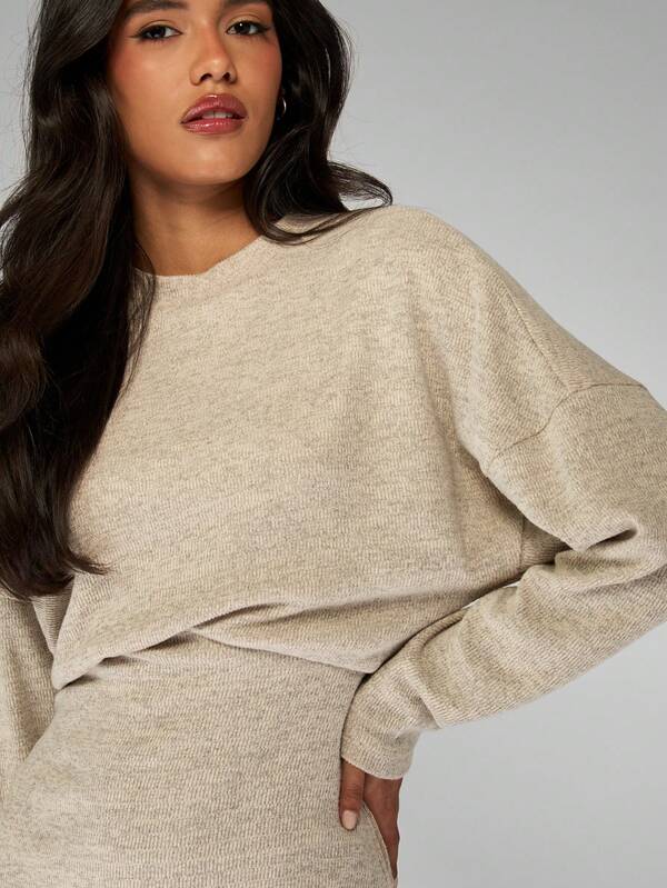 MISSGUIDED Long Sleeve Knitted Mini Dress Elegant Ribbed Sweater Dress Winter Layering Fall Party Club Night Out Modern Fashion