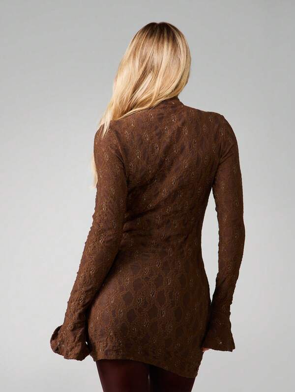 MISSGUIDED Long Sleeve Lace Mini Dress With Bell Sleeves