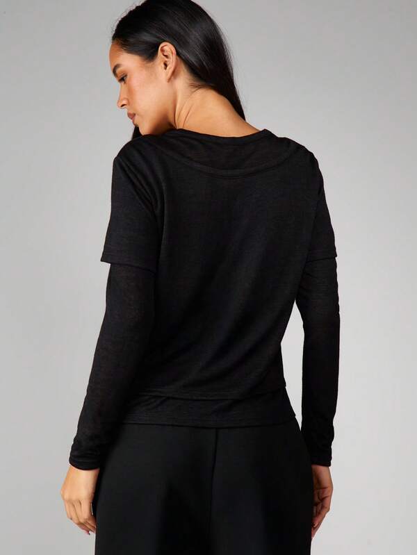 MISSGUIDED Long Sleeve Layered Top With Short Overlay