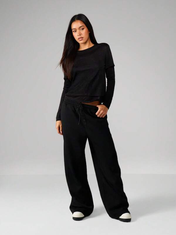 MISSGUIDED Long Sleeve Layered Top With Short Overlay