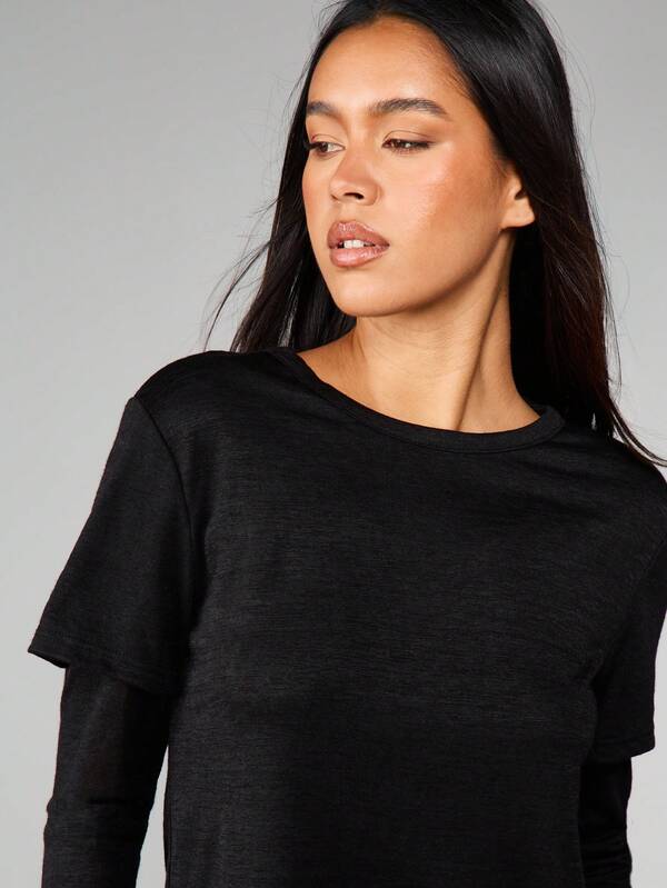 MISSGUIDED Long Sleeve Layered Top With Short Overlay