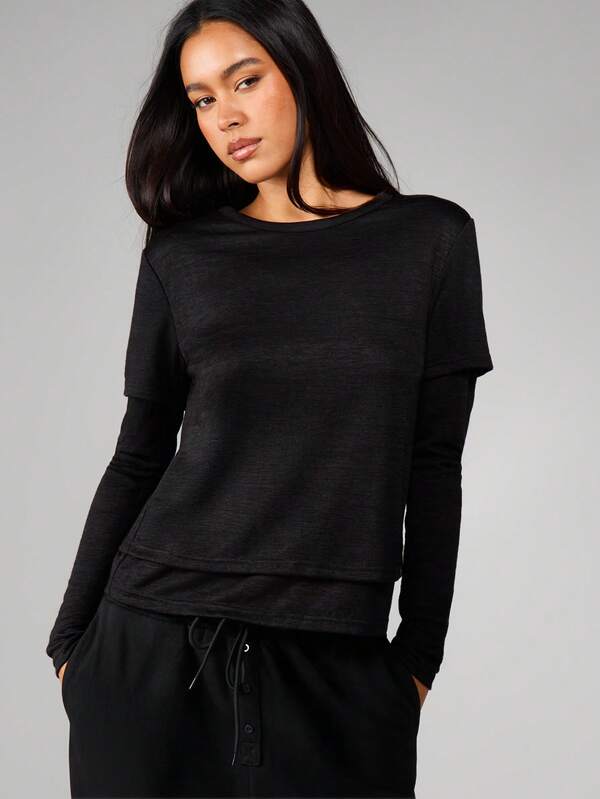MISSGUIDED Long Sleeve Layered Top With Short Overlay