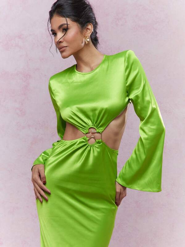 MISSGUIDED Long Sleeve Maxi Evening Gown With Cut-Out Detail