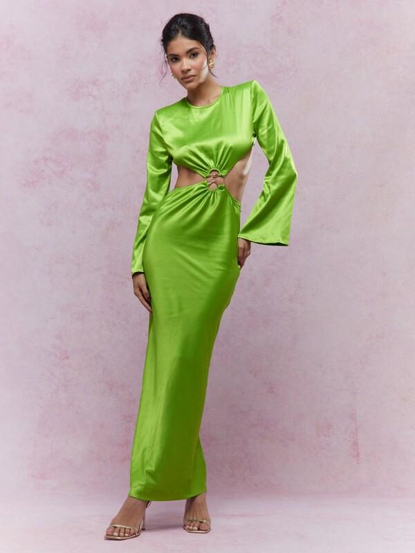 MISSGUIDED Long Sleeve Maxi Evening Gown With Cut-Out Detail