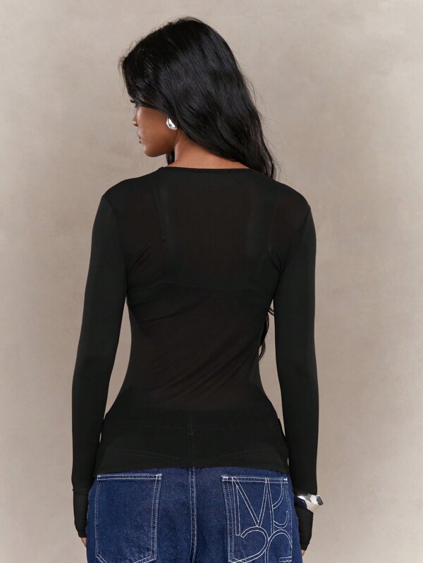 MISSGUIDED Long Sleeve Mesh Top With Fitted Design