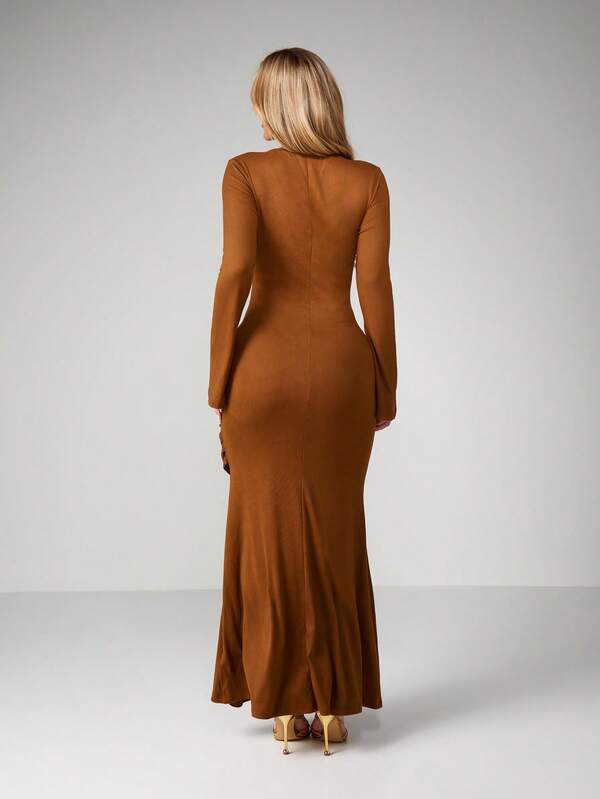 MISSGUIDED Long Sleeve Ruched Bodycon Maxi Dress