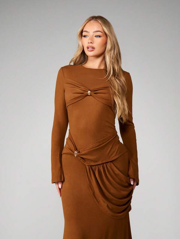 MISSGUIDED Long Sleeve Ruched Bodycon Maxi Dress