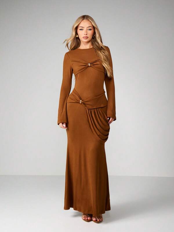 MISSGUIDED Long Sleeve Ruched Bodycon Maxi Dress