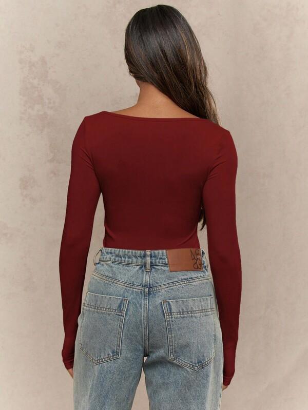 MISSGUIDED Long Sleeve Square Neck Bodysuit