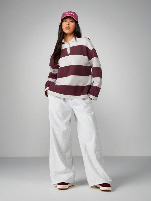 MISSGUIDED Long Sleeve Striped Rugby Sweatshirt With Collar